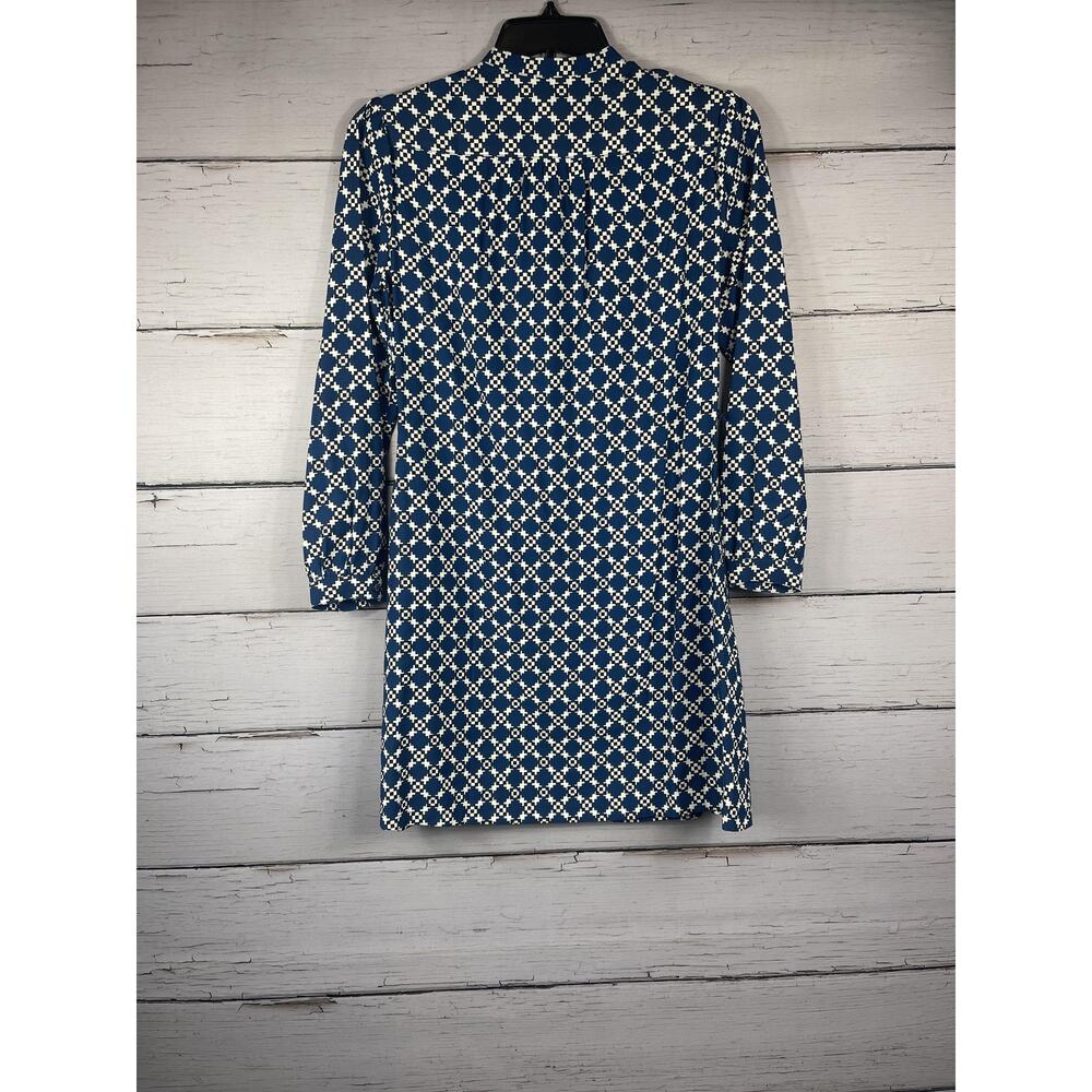 UNTUCKit Shirt Dress Womens 4 Blue Geometric Long Sleeve Knee Length Pockets - Picture 12 of 14